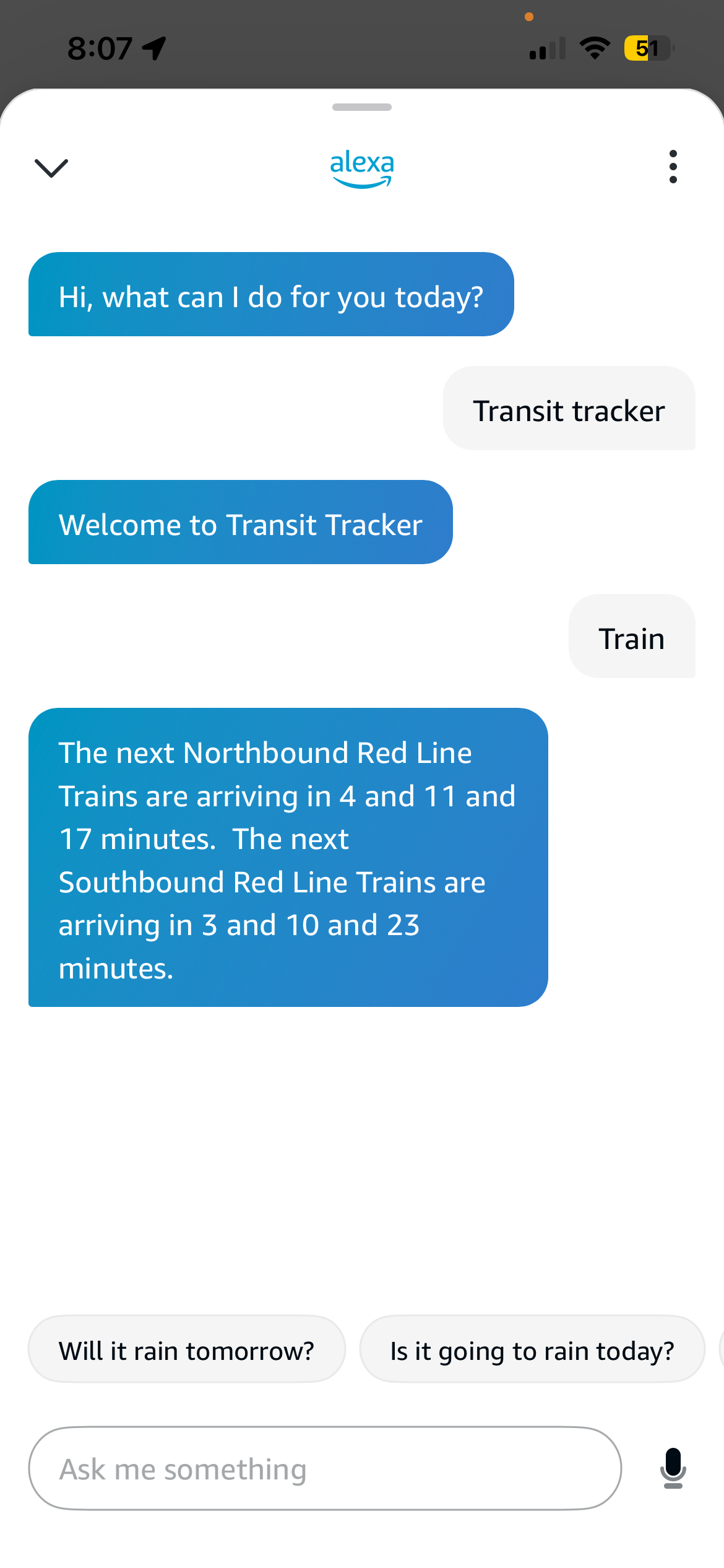 Transit Tracker Alexa Skill Screenshot